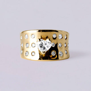 0.55ct Heart Shape Diamond Ring 14K Yellow Gold Wide Band Size 7