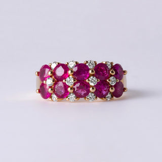 Double Row Ruby & Diamond Ring | 3.50ct Rubies in 14K Yellow Gold