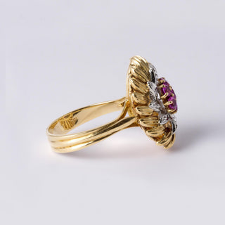 Italian Vintage Gold Pink Sapphire & Diamond Ring  18K Two-Tone Gold