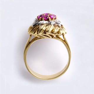 Italian Vintage Gold Pink Sapphire & Diamond Ring  18K Two-Tone Gold