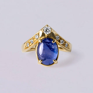 Vintage Star Sapphire and Diamond Tiara Ring  4.21ct 18K Yellow Gold