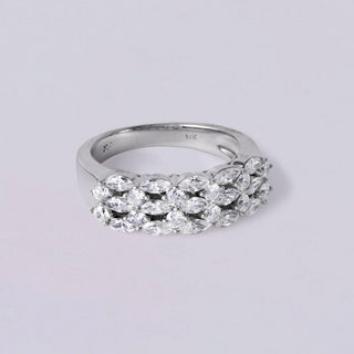Estate 1.14 Carats 3-Row Marquise Diamond Band Size 6.5 14K White Gold
