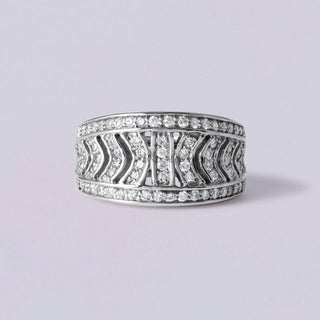 Vintage 0.63 Carats 14K White Gold Diamond Chevron Pavé Wide Band Ring