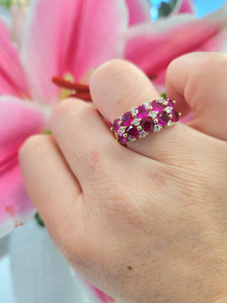 Double Row Ruby & Diamond Ring | 3.50ct Rubies in 14K Yellow Gold