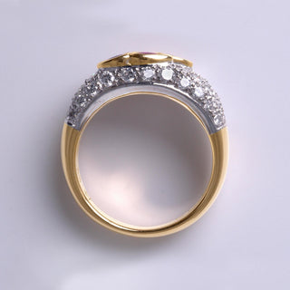 Ruby and Sapphire Pear shape Cabochon and Double Row Pave Diamond Ring Band, 18K