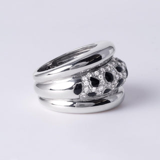 18K White Gold Black Onyx & Diamond Panther Wide Band Ring