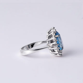 Vintage 2.75 Carat Aquamarine Pear Shape Diamond Halo Ring 14K White Gold