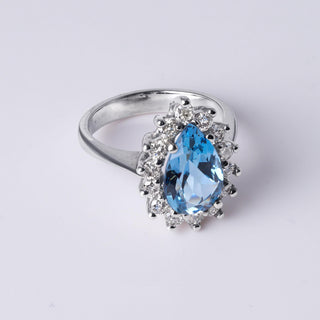 Vintage 2.75 Carat Aquamarine Pear Shape Diamond Halo Ring 14K White Gold
