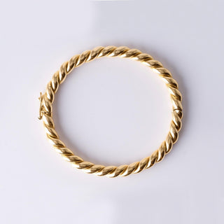 Vintage 18K Gold Twisted Rope & High Polish Bangle Bracelet – Solid 52.5g