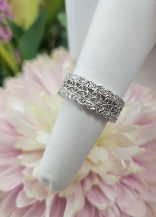 Estate 0.64 Carat Ornate Filigree Diamond Pavé Set Wide Band 18K White Gold