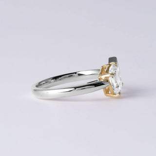 14K 2Tone Toi et Moi 1.31 Carats Kite and Emerald Cut Diamond Bezel Set Ring