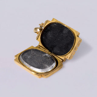 Victorian 18K Rose Gold Jet Cameo Locket Pendant Rose Cut Diamonds