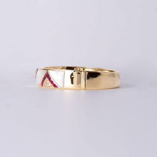 18K Gold 2.20 Carats Ruby, Diamond & Mother of Pearl Inlay Bangle