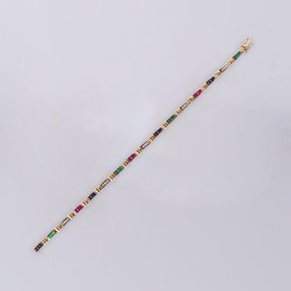 2.65 Carats Ruby Emerald Sapphire and Diamond Channel Set Thin 14K Bracelet
