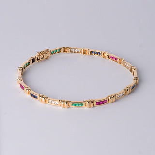 2.65 Carats Ruby Emerald Sapphire and Diamond Channel Set Thin 14K Bracelet