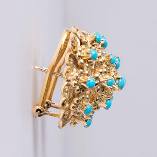 Vintage Italian Turquoise Dome French Lever Back 18K Yellow Gold Earrings