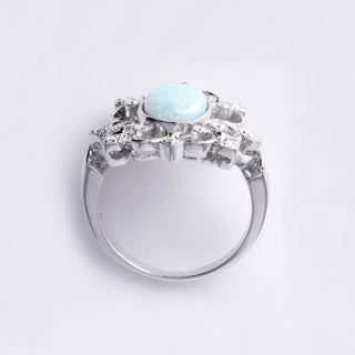 18K White Gold Australian Opal & Diamond Filigree Ring Filigree