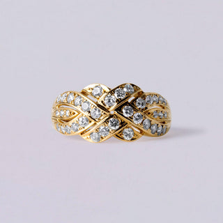 Vintage 0.80 Carats Diamond Love Knot Ring Woven Band 18K Gold F/G VS Size 8.75