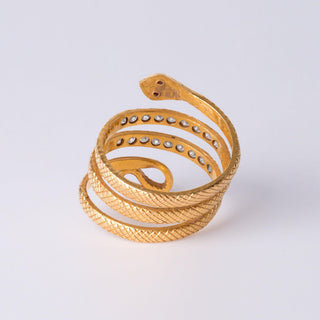 Diamond and Ruby Eyes Serpent Wrap Around Ring 21K Yellow Gold