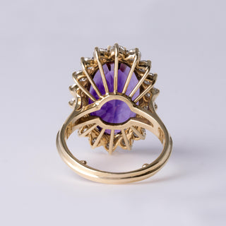 Vintage 10ct Amethyst & 1.80 Carats Diamond Halo Ring 18K Gold