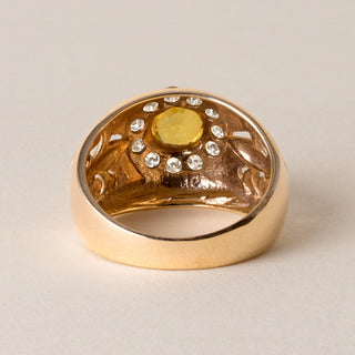 Fleur de Lis 2 Carat Yellow Sapphire Diamond Halo Statement Ring 14K Yellow Gold