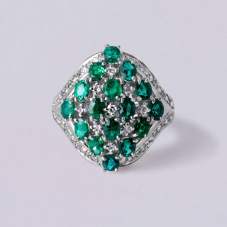 Vintage 2.02 Carats Emerald and Diamond Cluster Platinum Cocktail Ring Size 6