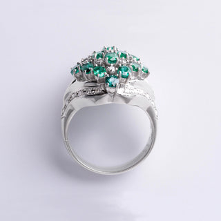 Vintage 2.02 Carats Emerald and Diamond Cluster Platinum Cocktail Ring Size 6