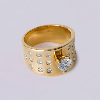 0.55ct Heart Shape Diamond Ring 14K Yellow Gold Wide Band Size 7