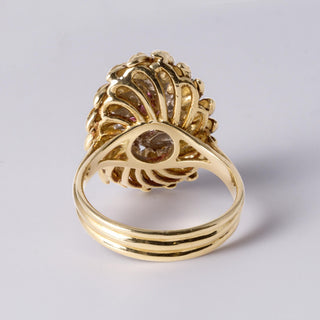 Italian Vintage Gold Pink Sapphire & Diamond Ring  18K Two-Tone Gold