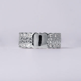 Estate 0.64 Carat Ornate Filigree Diamond Pavé Set Wide Band 18K White Gold