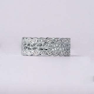 Estate 0.64 Carat Ornate Filigree Diamond Pavé Set Wide Band 18K White Gold