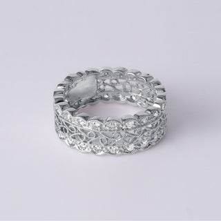 Estate 0.64 Carat Ornate Filigree Diamond Pavé Set Wide Band 18K White Gold