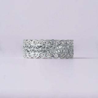 Estate 0.64 Carat Ornate Filigree Diamond Pavé Set Wide Band 18K White Gold