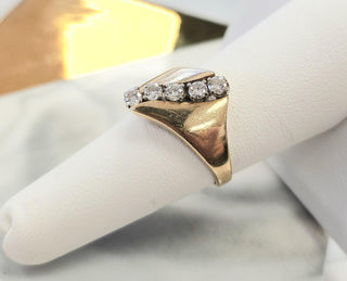 Vintage 0.50 Carats Diamond Freeform Wave Ring 14K Yellow Gold