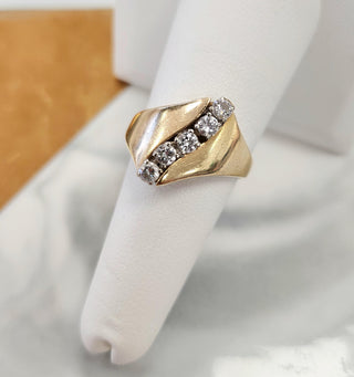 Vintage 0.50 Carats Diamond Freeform Wave Ring 14K Yellow Gold