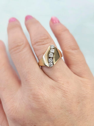 Vintage 0.50 Carats Diamond Freeform Wave Ring 14K Yellow Gold