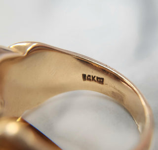 14K Gold Masonic Ring | Double Eagle Head | 0.18ct Old European Cut Diamond