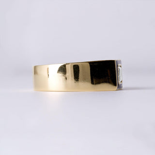 0.70 Carat Emerald Cut Diamond Black Enamel Bezel Set 14K Yellow Gold Cigar Ring