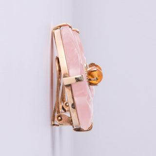 Vintage Floral Carved Rose Quartz & Citrine Clip-On Earrings in 14K Yellow Gold