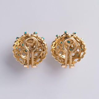 Vintage Italian Turquoise Dome French Lever Back 18K Yellow Gold Earrings