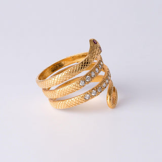 Diamond and Ruby Eyes Serpent Wrap Around Ring 21K Yellow Gold
