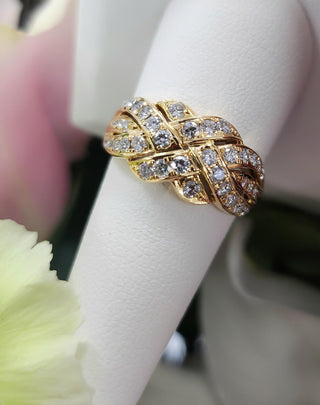 Vintage 0.80 Carats Diamond Love Knot Ring Woven Band 18K Gold F/G VS Size 8.75