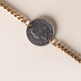 Vintage Victoria Canadian Coin Charm Bracelet Franco Chain Antique 9K Gold