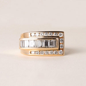 14K Gold 1.75 Carats Straight Baguette and Round Brilliant Cut Diamond Ring