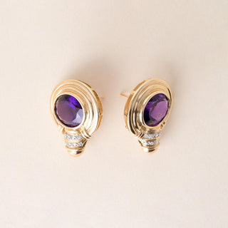 1990s 0.25 Carat Large Amethyst and Diamond French Lever Back Earrings 14K Gold