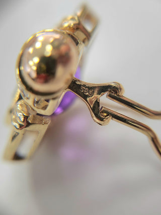 1990s 0.25 Carat Large Amethyst and Diamond French Lever Back Earrings 14K Gold
