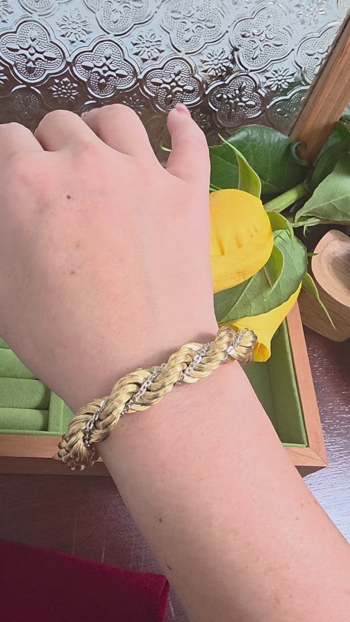 Vintage Italian 14K Gold Woven Rope Chain Link Bracelet