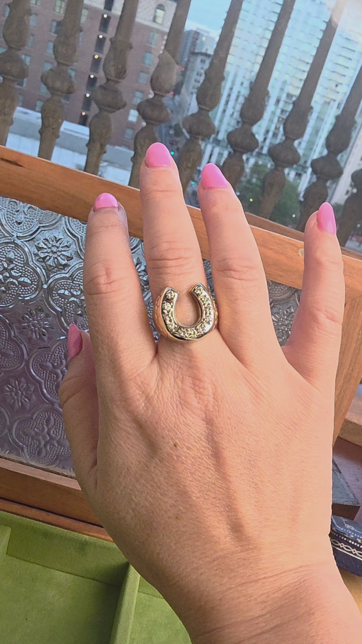 Vintage 14K 2 Tone Gold 0.40 Carats Diamond Horseshoe Nugget Ring