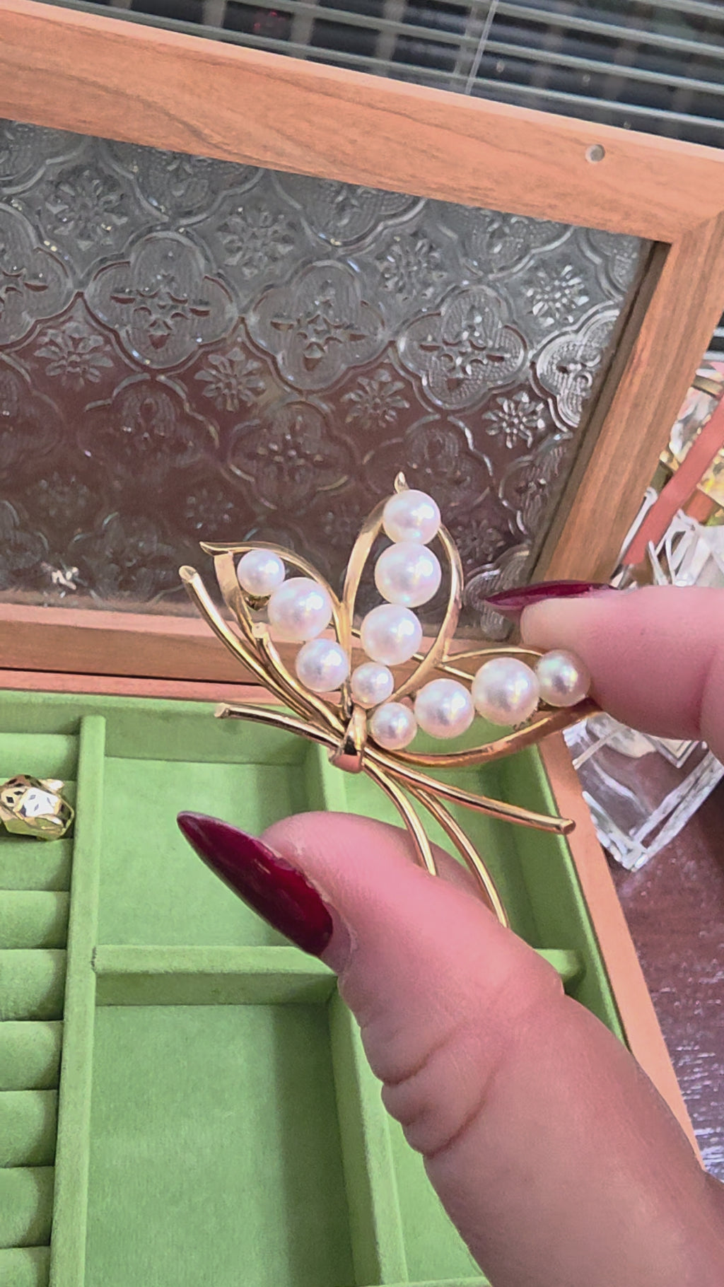 Vintage Mikimoto Akoya Pearl Lotus Floral Brooch 14K Gold