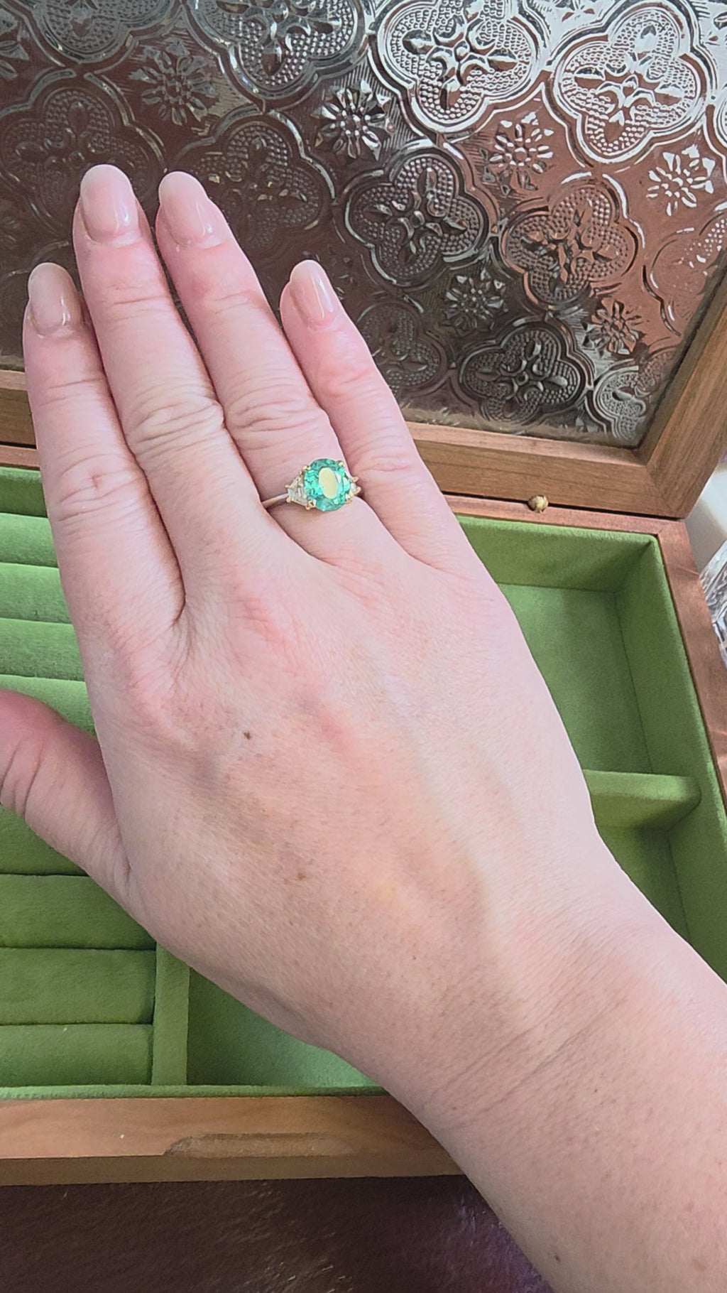 Platinum Paraiba 2.26 Carat Oval and Trapezoid Diamond Ring